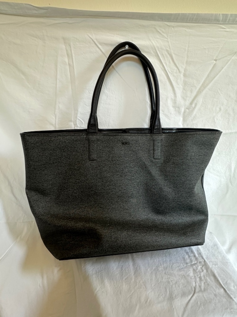 Tumi grey with brown leather trim laptop bag